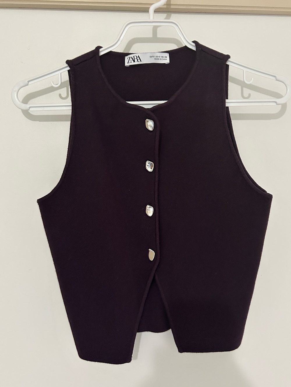 Zara Dark Purple Button-Front Knit Vest